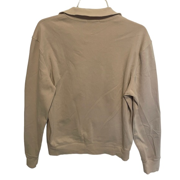 Burberry Brit Quarter Zip Pullover Men's Size Medium Tan with Plaid Trim Shirt - Picture 4 of 8